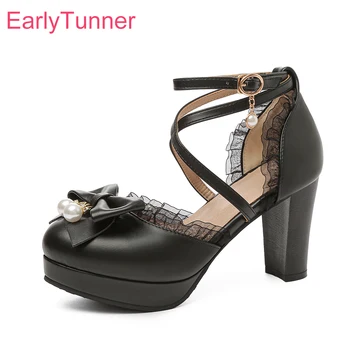 Нови летни сладко черно-розови дамски сандали на платформа дамски обувки на много висок ток за cosplay, големи размери 10 30 43 45 48