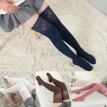 Нови чорапи, дантелени чорапи над коляното, дълги чорапи, памучни секси женски обикновена чорапи над коляното