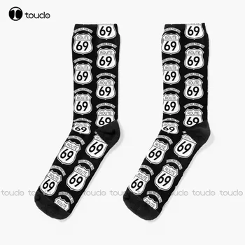 Ново усещане за приятно На маршрута 69 - Route 66, бели чорапи, дамски Персонализирани чорапи за възрастни Унисекс, популярни подаръци
