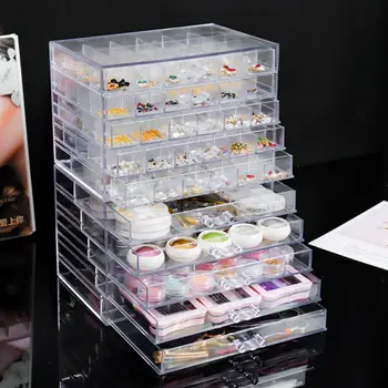 Органайзер за бижута Кутия за съхранение на козметика, Органайзер за дизайн на ноктите, поставка за диаманти, чекмеджето, прозрачна акрилна пластмасова кутия, штабелируемая