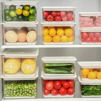 Прозрачно чекмедже за съхранение в хладилник Прибиращ се Пластмасова Кутия за консервиране на плодове и зеленчуци, Кухненски Съдове за съхранение