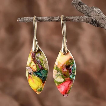 Реколта геометрични обеци с капки Вода под формата на листа, цветни обеци с имперско камък за жени, бижута за Годеж
