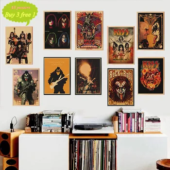 Ретро крафт-плакат Kiss band, звезда от музикалната команда, класическа декоративна живопис, ретро-плакат