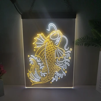 Риби Кои С 2-инчов Цветен Дисплей led неонова реклама Начало декор на Коледната стена Сватбена спалня 3D лека нощ