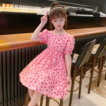 Рокля за момичета 2023, нова лятна детски дрехи, модерни дневни принцеса рокля с цветен модел за момичета, размери от 4 до 12 години