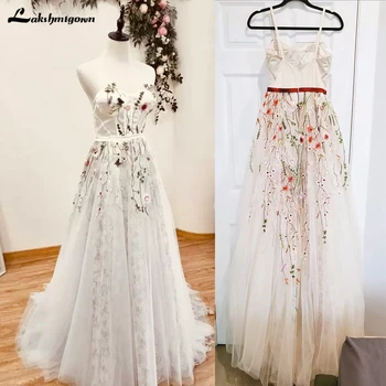 Сватбена рокля Lakshmigown с флорални принтом, булчински рокли в стил сладък булката, плажен струята Robe De Mariée за жени