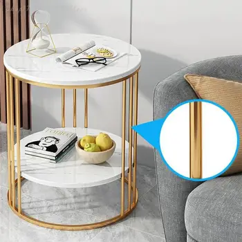 Скандинавски малка масичка за кафе за всекидневната, спалнята, прост, модерен мрамор златен модел, Малка кръгла маса, мини-мебели за тераси.