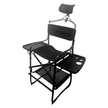 Стол за директорите, тежкотоварни сгъваем стол за грим, тапицирана седалка с приставным масичка, поставка за крака за къмпинг, у дома или на двора