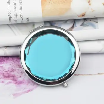 Увеличително Джобно Огледало, Складное кръгло Огледало за грим, мини-женско двустранно карманное огледало от изкуствен кристал за грим с подсветка