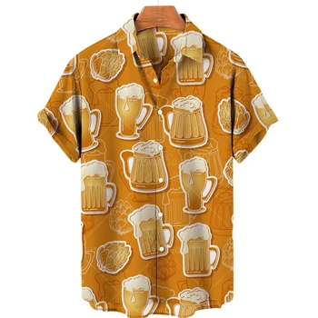 Хавайски ежедневни тениска за мъже, унисекс, модерен бира принт, чаша за вино, винен погреб, празничен топ Hi Pi, мъжка риза, дрехи оверсайз