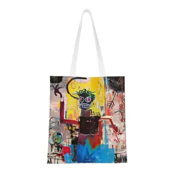 Хубава превръзка, за да се отстрани, чанти-тоут за пазаруване, торби за многократна употреба Jean Michel Basquiats, холщовая пазарска чанта на рамото