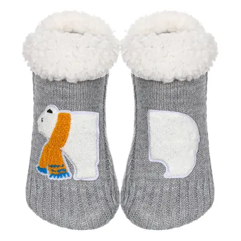 Чорапи-чехли за жени/Зимни топли пухкави домашни чорапи с дръжки/Нескользящие чорапи със сладък руното облицовка под формата на животни за спални, мечка