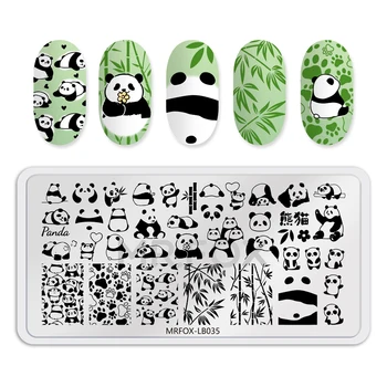Шаблон за дизайн на ноктите с пандой, Скъпа Плоча за релеф нокти с пандой, Бамбукови мотиви, Маникюр плоча с изображение на нийл арт, Забавни Лице Панди