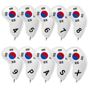 Шапки за стикове за голф, бял флаг на Южна Корея, дървена капачка за стикове за голф, капак за водача за голф, дървена капачка за фарватера, хибриден капак от кожа