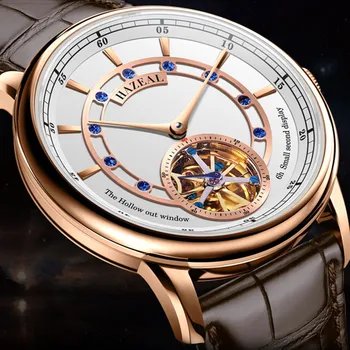 Швейцарската луксозна марка HAZEAL, автоматични механични сапфировые мъжки часовници 50 м, водоустойчиви часовници с двойно выдалбливанием, диамантени часовници 681320