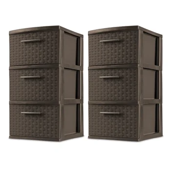 Шкаф за съхранение на Sterilite с 3 чекмеджета, Пластмасова кутия за съхранение на Weave Tower, Комплект от 2 чекмеджета
