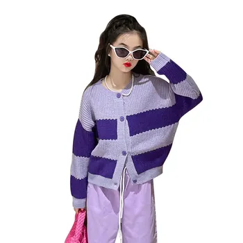 Японски корейски луксозен вязаный жилетка за високо, пуловер, детски однобортный пуловер с дълги ръкави в стил мозайка, модни дрехи за тийнейджъри