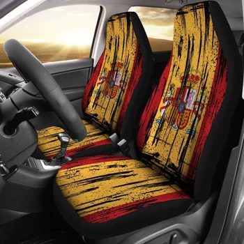Калъф за авто седалки с флага на Испания в стил гръндж 1, комплект от 2 универсални защитни покривала за предните седалки